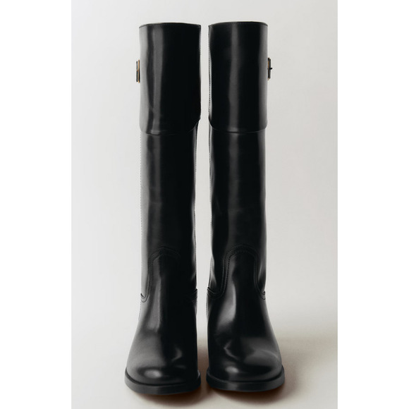 NEW MANGO MNG BLACK LEATHER BUCKLES BUCKLE BOOTS SZ 38 7.5 - Picture 6 of 14